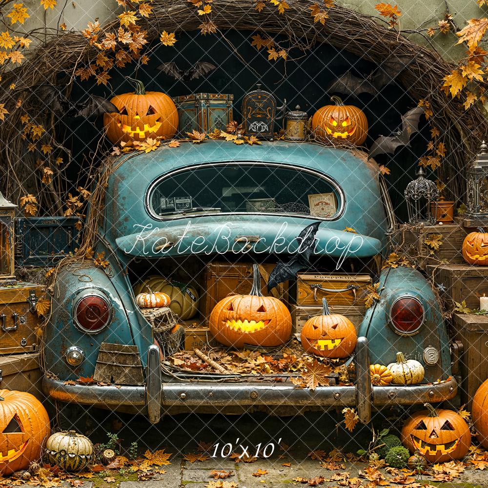 Kate Halloween Pumpkins Vintage Car Backdrop Designed by Emetselch -UK
