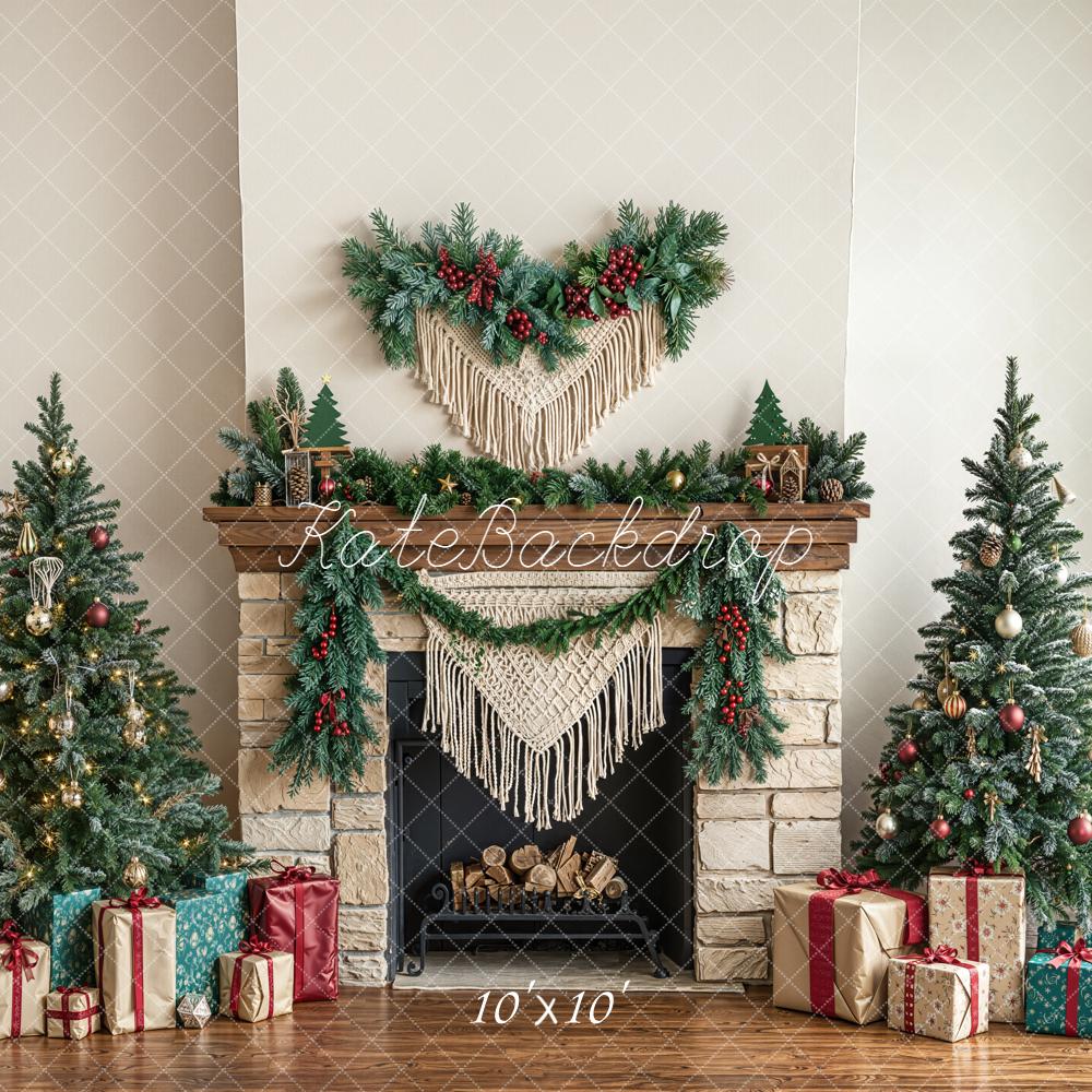 On Sale Kate Christmas Fireplace Gift Boxes Trees Backdrop Designed by Emetselch