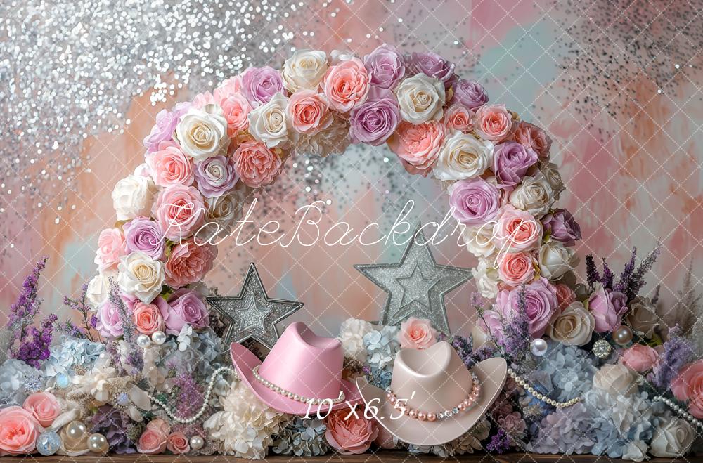 Kate Flower Arch Glitter Pastel Hats Backdrop Designed by Mini MakeBelieve -UK