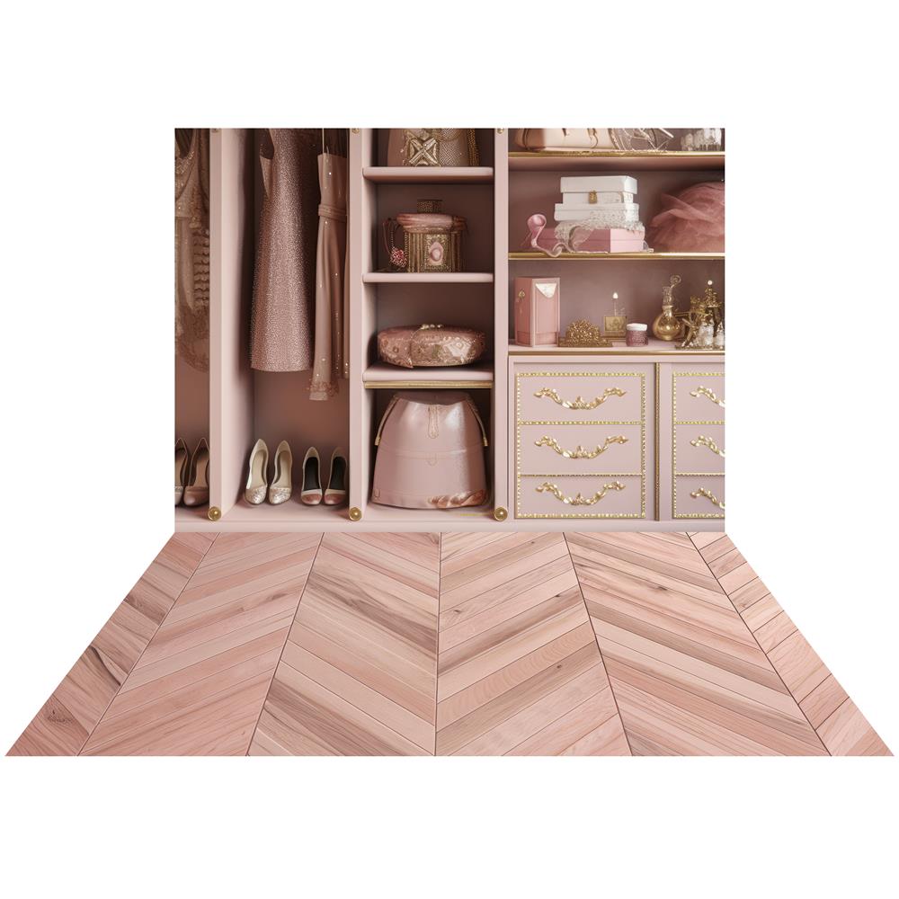 Kate Pink Cloakroom Backdrop+Light Pink Tilt Wooden Floor Designed by Mandy Ringe Photography -UK