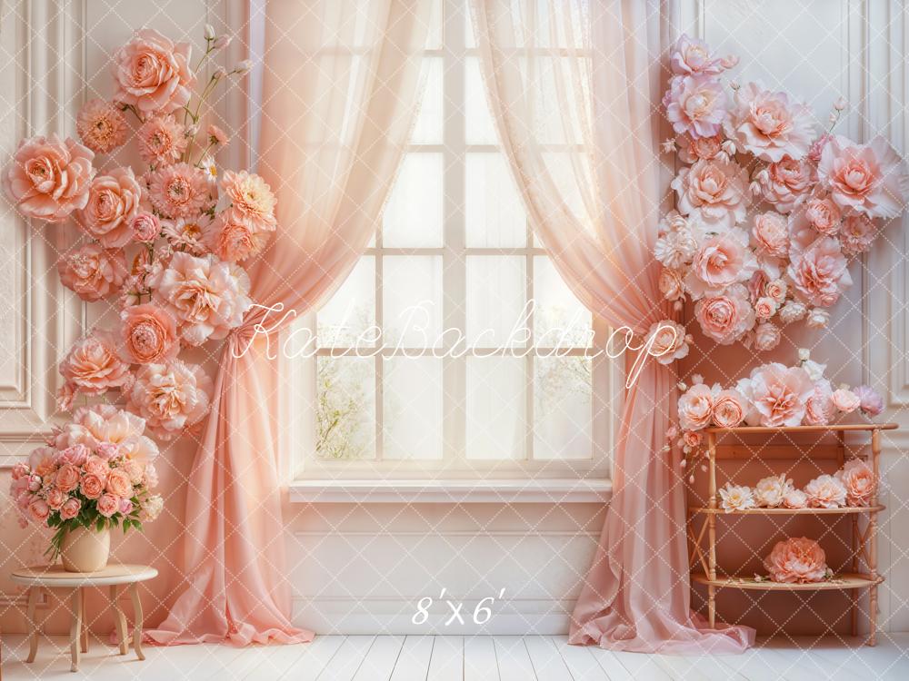 Kate Flower Pink Curtain Window Fleece Backdrop Designed by Emetselch -UK