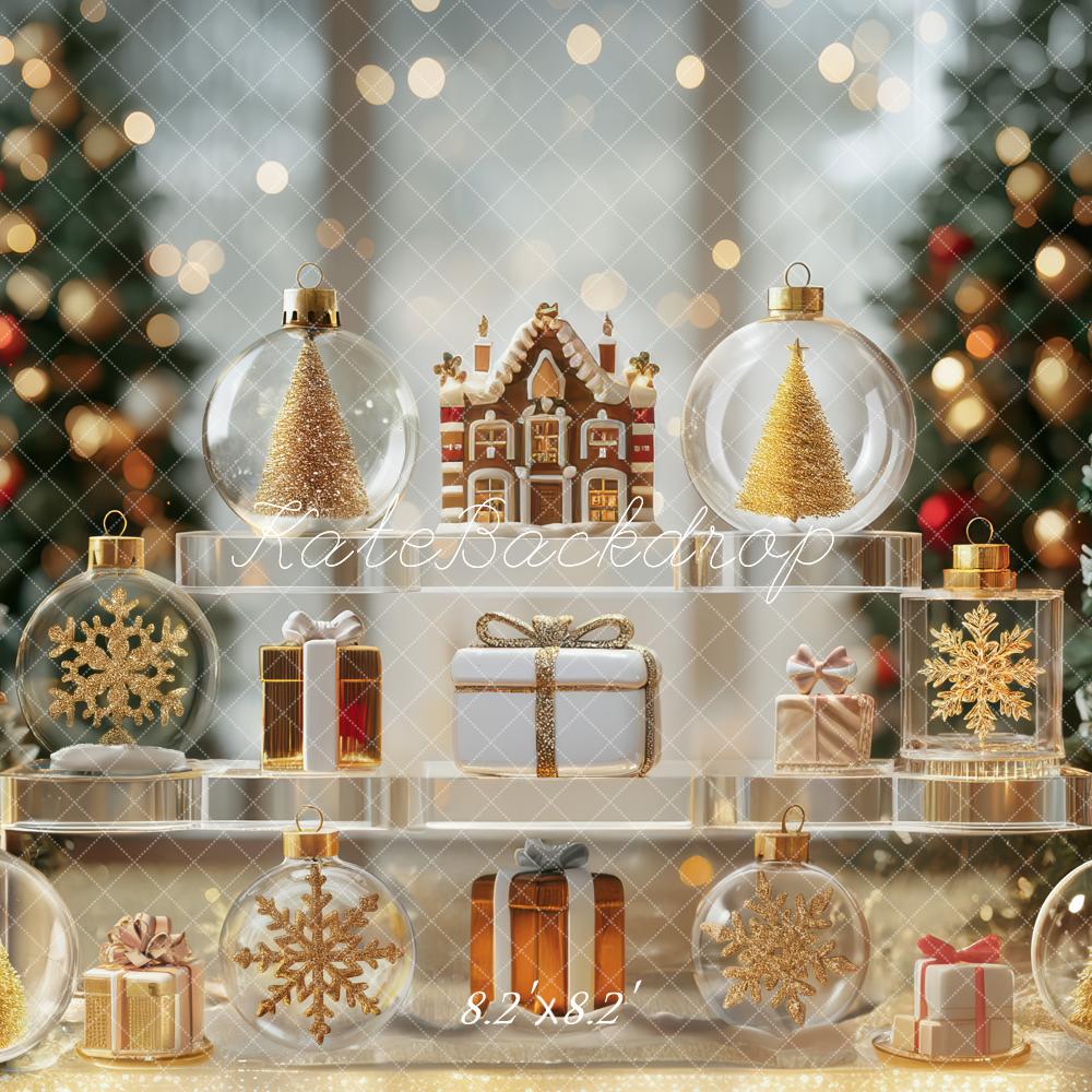 Kate Christmas Trees Ornaments Gingerbread Gold Backdrop Designed by Mini MakeBelieve -UK