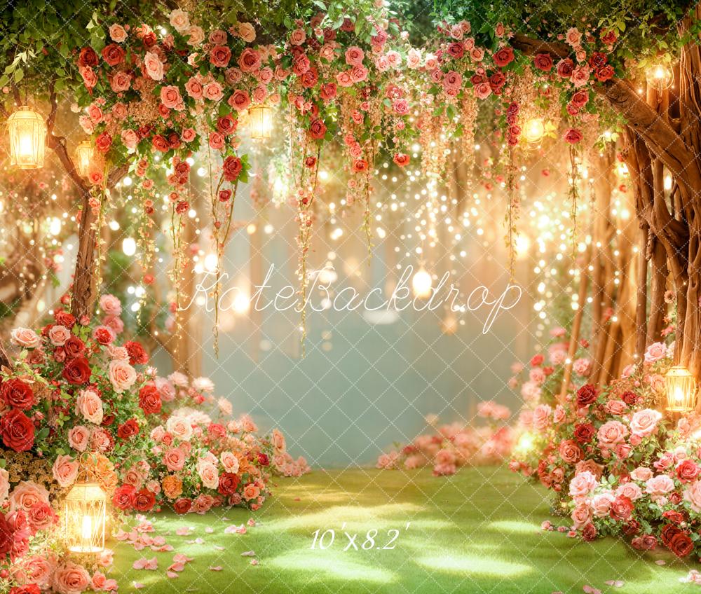 Kate Floral Arch Lanterns Fairy Lights Fleece Backdrop Designed by Emetselch