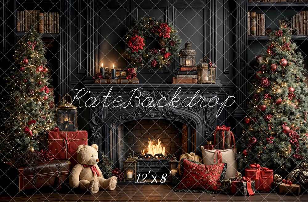 Kate Christmas Fireplace Christmas Trees Presents Fleece Backdrop Designed by Emetselch -UK