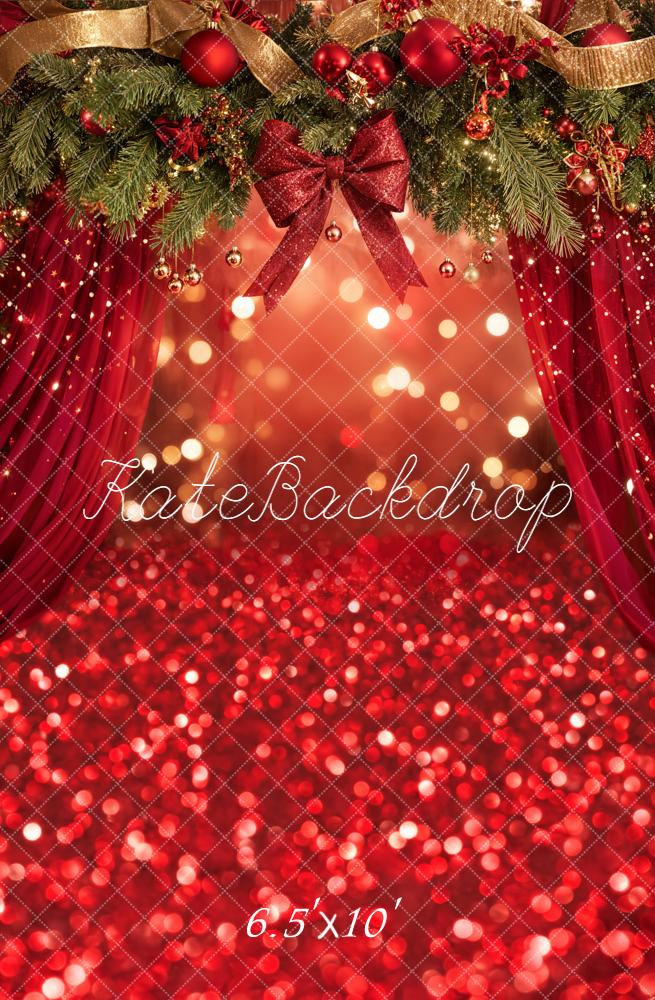 Kate Christmas Garland Red Curtains Bokeh Backdrop Designed by Emetselch -UK