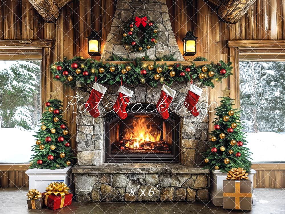 Kate Christmas Fireplace Garland Presents Backdrop Designed by Mini MakeBelieve -UK