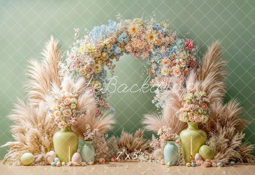 Kate Easter Floral Arch Pastel Eggs Pampas Backdrop Designed by Emetselch