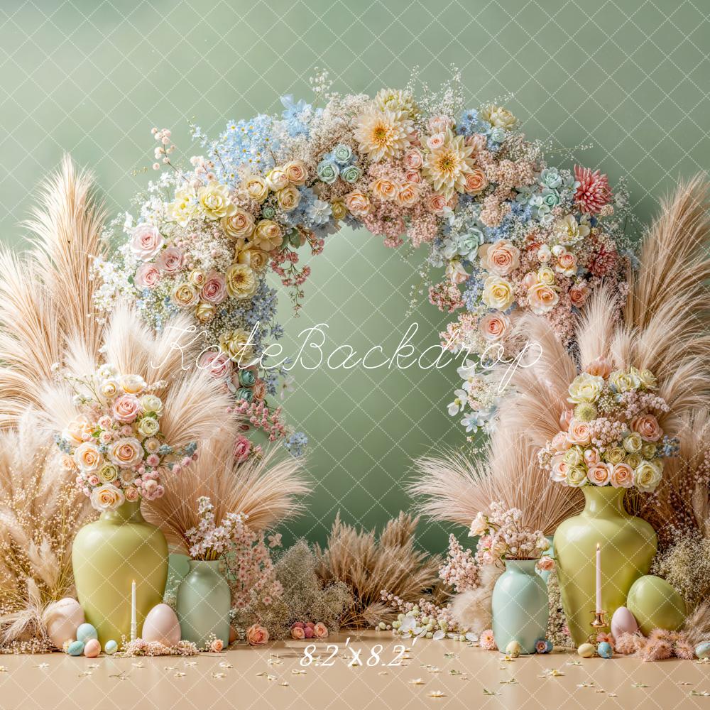 Kate Easter Floral Arch Pastel Eggs Pampas Backdrop Designed by Emetselch