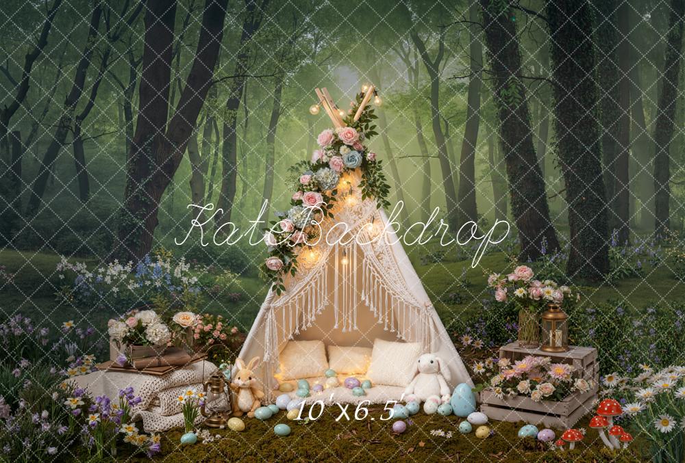 Kate Easter Bunny Tent Forest Eggs Fleece Backdrop Designed by Emetselch