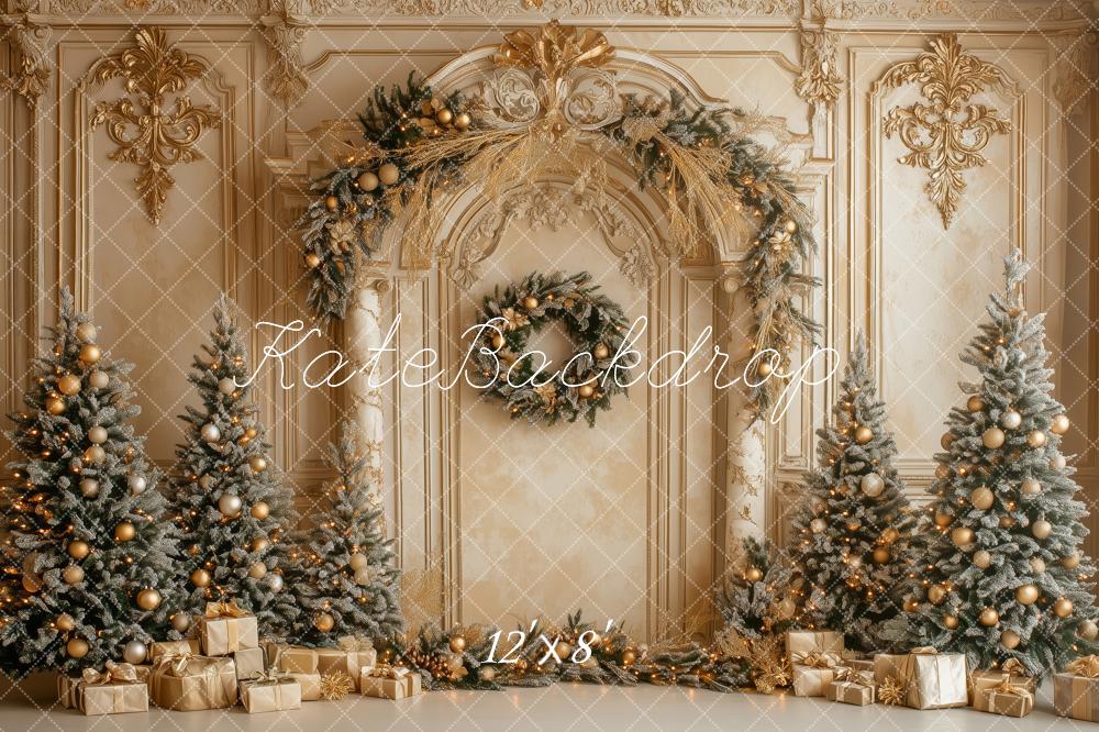 Kate Christmas Gold Ornate Arch Trees Backdrop Designed by Patty Robert -UK