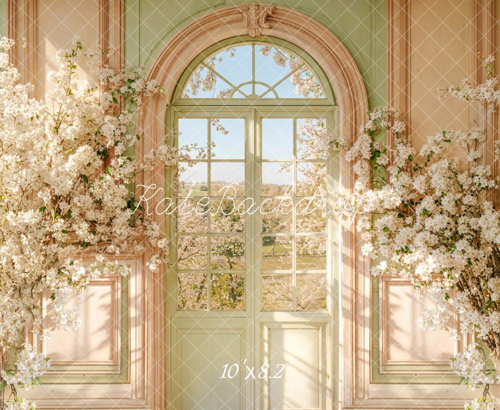 Kate Spring Arch Window Cherry Blossoms Fleece Backdrop Designed by Emetselch -UK