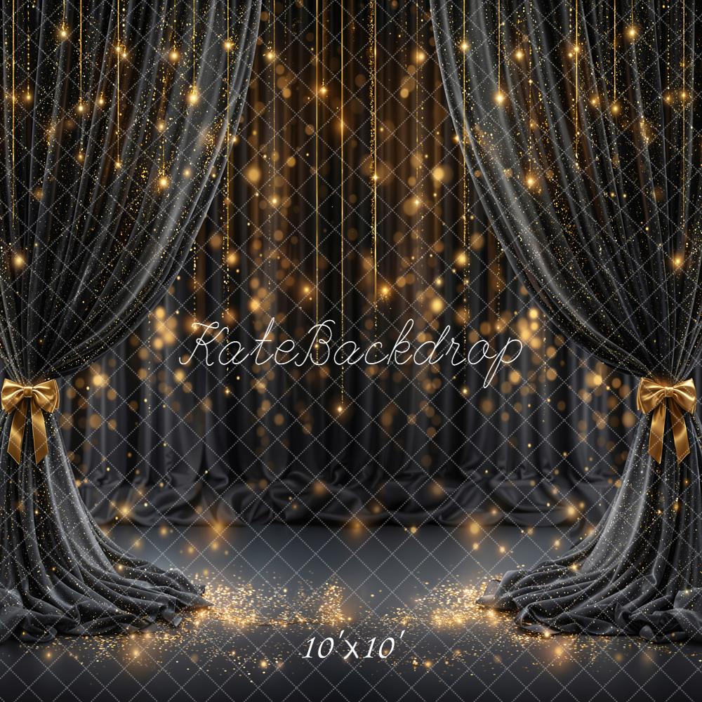 Kate Black Curtains Gold Sparkle Bokeh Backdrop Designed by Emetselch -UK