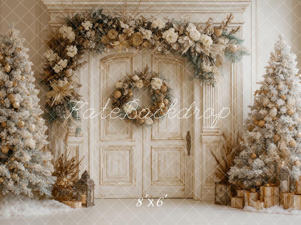 Kate Christmas Floral Arch Snowy Trees Backdrop Designed by Ashley Paul