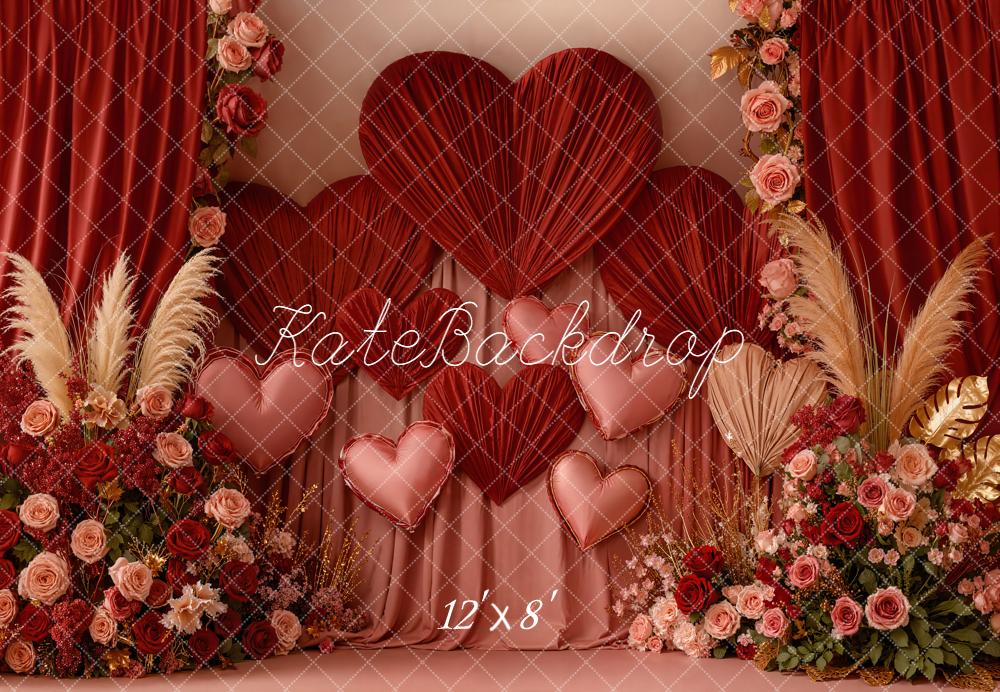 Kate Valentine Hearts Roses Floral Fleece Backdrop Designed by Emetselch