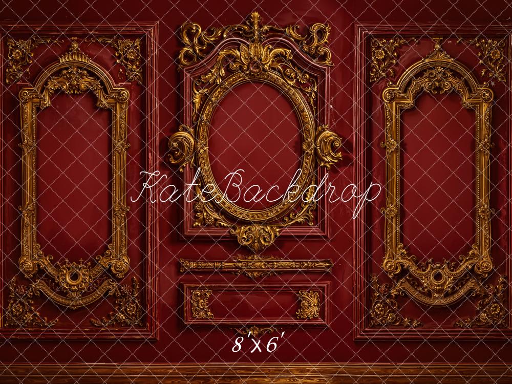 Kate Vintage Wall Ornate Gold Moulding Red Backdrop Designed by Emetselch