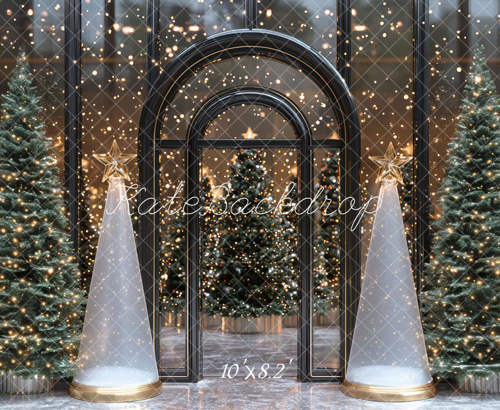 Kate Christmas Trees Arched Windows Star Cones Backdrop Designed by Mini MakeBelieve -UK