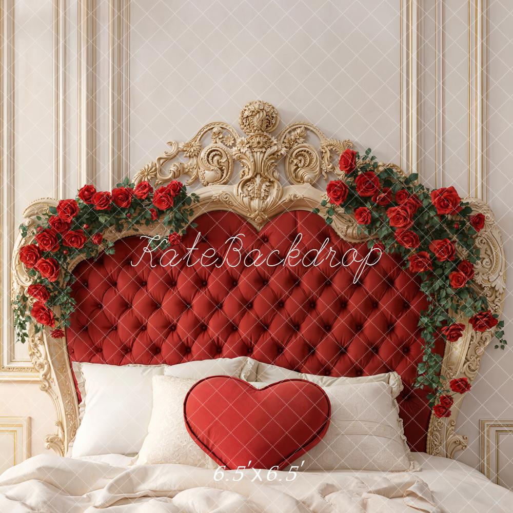 Kate Valentine Red Headboard Heart Pillow Roses Backdrop Designed by Emetselch