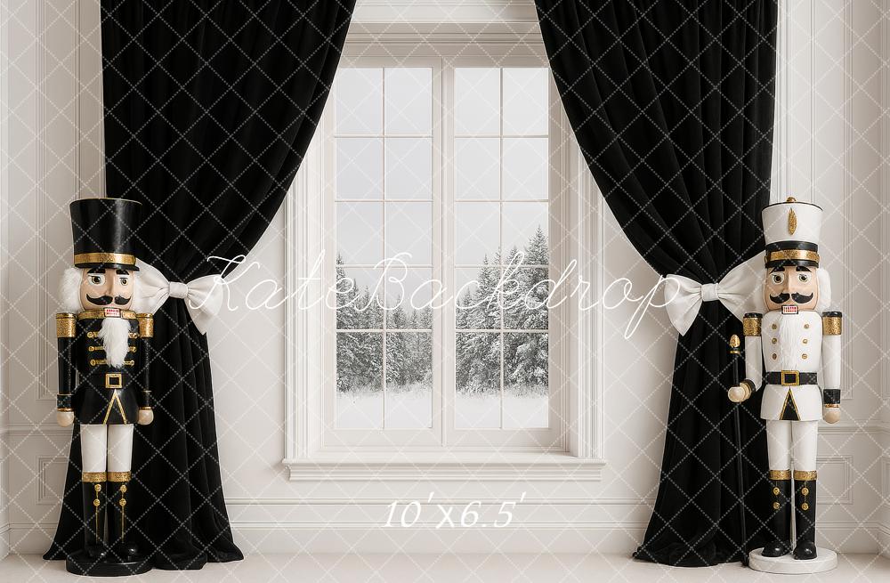 Kate Christmas Nutcracker Window Black Curtains Backdrop Designed by Ashley Paul -UK