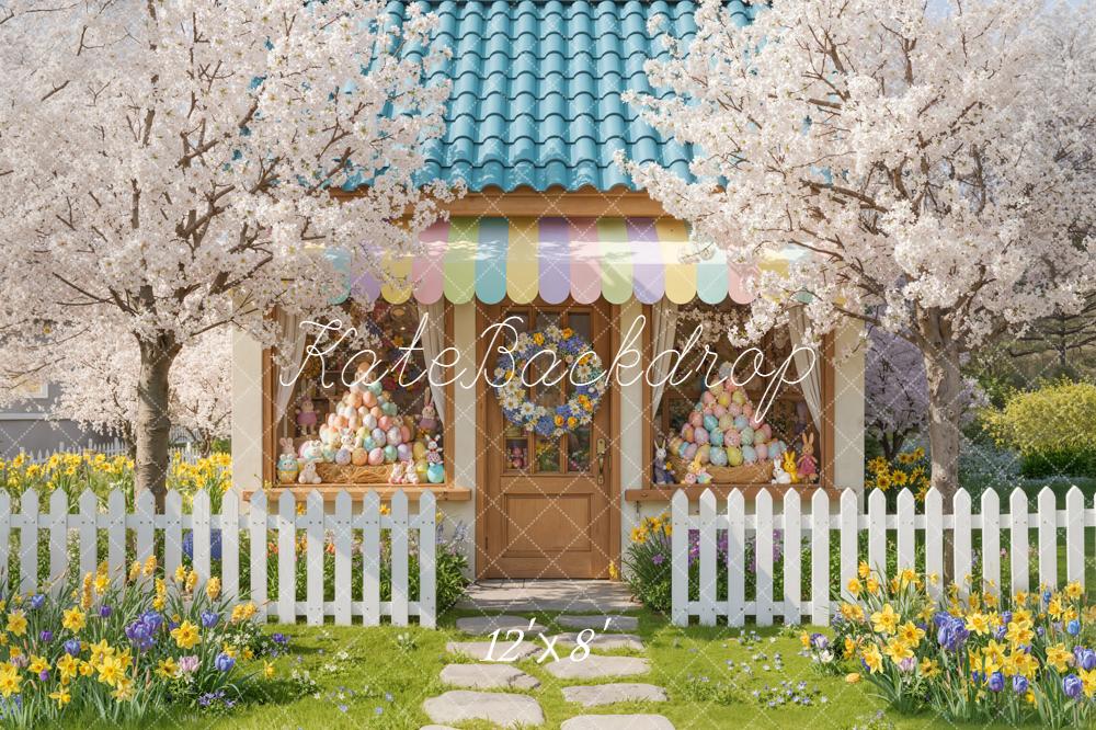 Kate Easter Bunny Eggs Store Blossom Trees Backdrop Designed by Emetselch