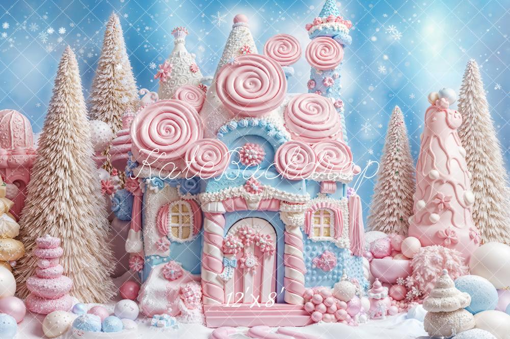 Kate Christmas Candy House Trees Snowflakes Backdrop Designed by Emetselch
