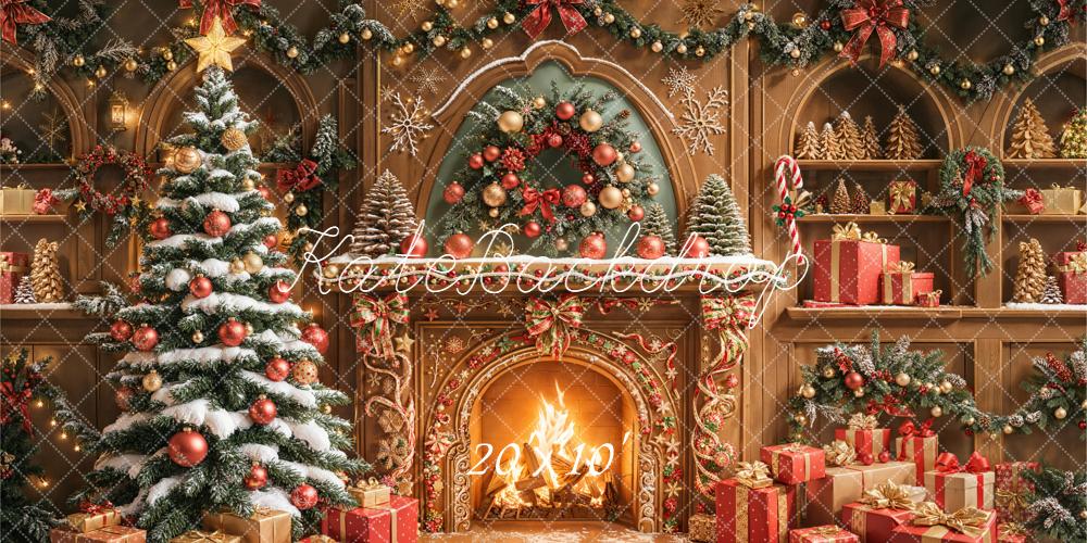 Kate Christmas Fireplace Tree Wreath Presents Backdrop Designed by Emetselch