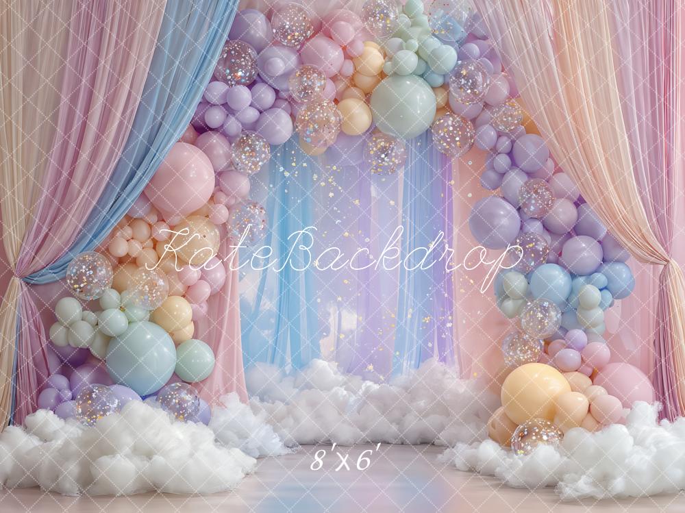 Kate Balloon Clouds Curtains Cake Smash Backdrop Designed by Ashley Paul