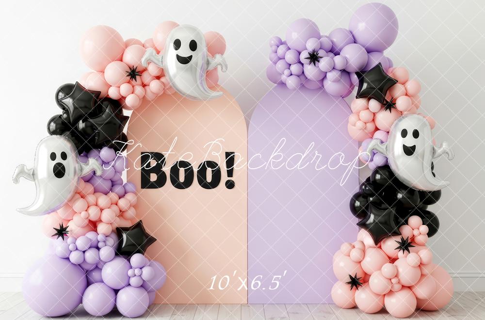 Kate Halloween Ghost Balloon Arch Pastel Backdrop Designed by Patty Robert