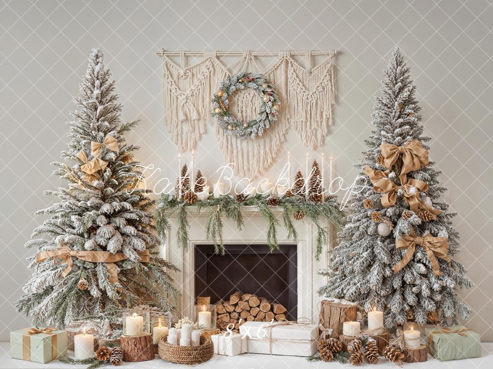 Kate Christmas Snowy Trees Fireplace Garland Backdrop Designed by Emetselch