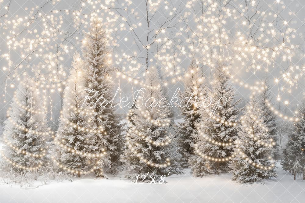 Kate Winter Snow Frosted Trees String Lights Backdrop Designed by Emetselch -UK