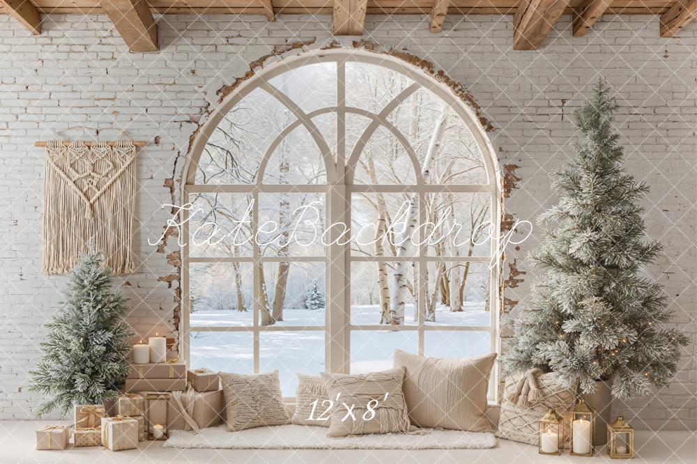 Kate Winter Arch Window Trees Fleece Backdrop Designed by Emetselch -UK
