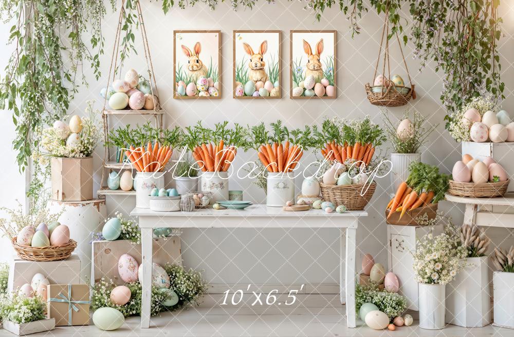 Kate Easter Bunny Carrots Pastel Eggs Fleece Backdrop Designed by Emetselch -UK