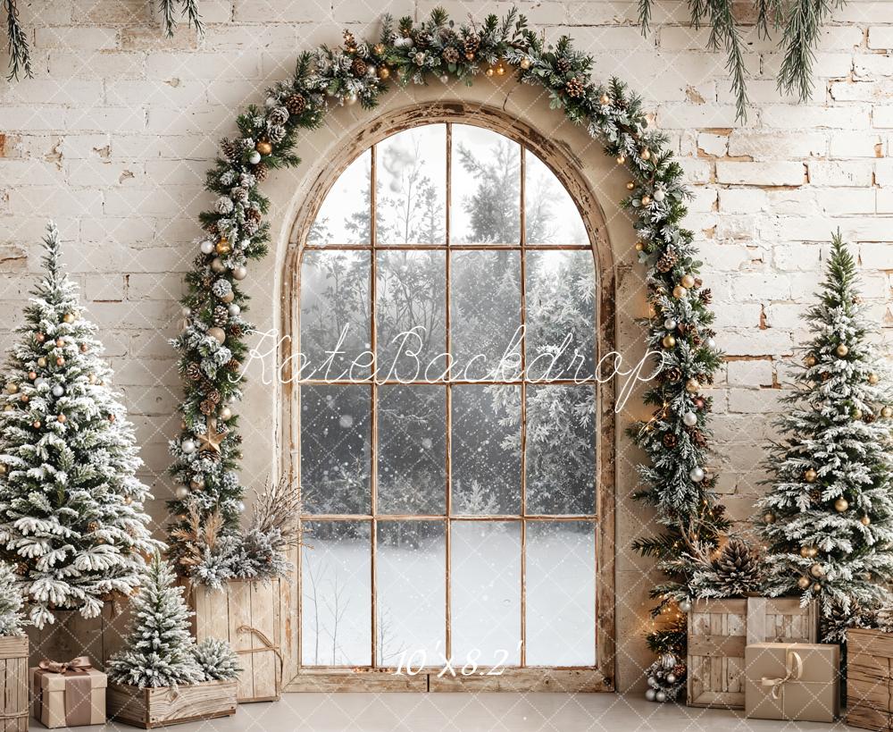 Kate Christmas Window Garland Trees Backdrop Designed by Emetselch -UK