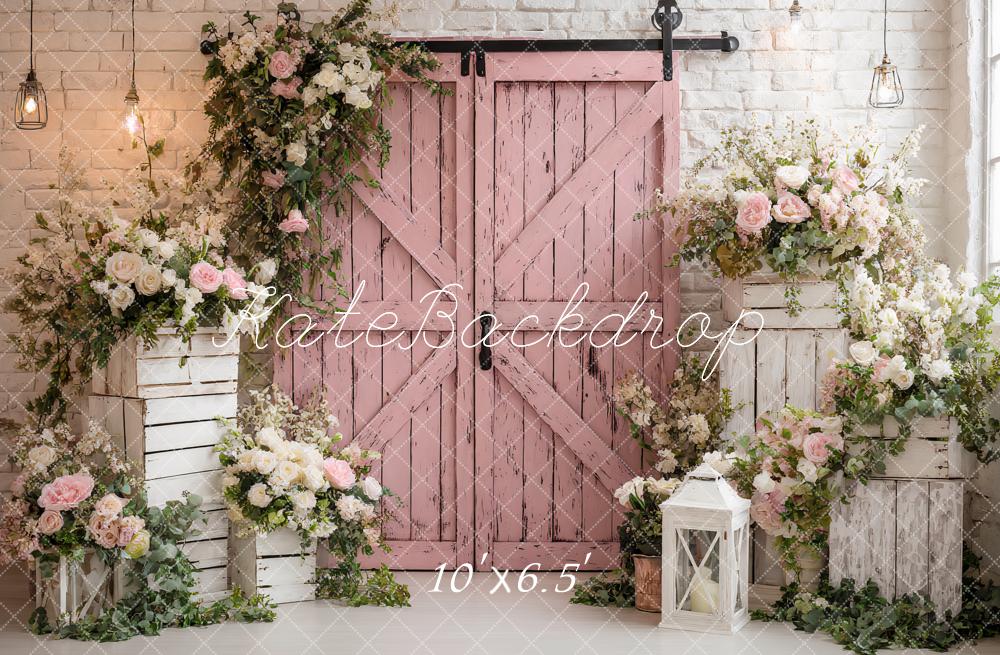 Kate Pink Barn Door Floral Arch Backdrop Designed by Ashley Paul