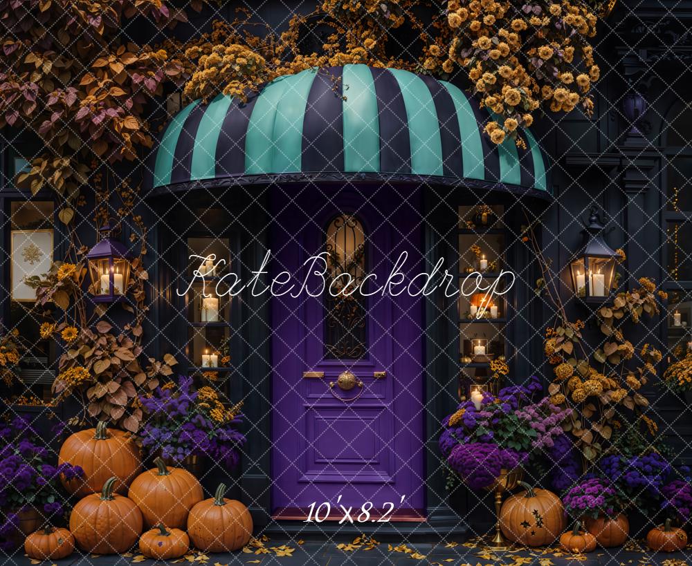 Kate Halloween Pumpkins Purple Door Backdrop Designed by Emetselch -UK