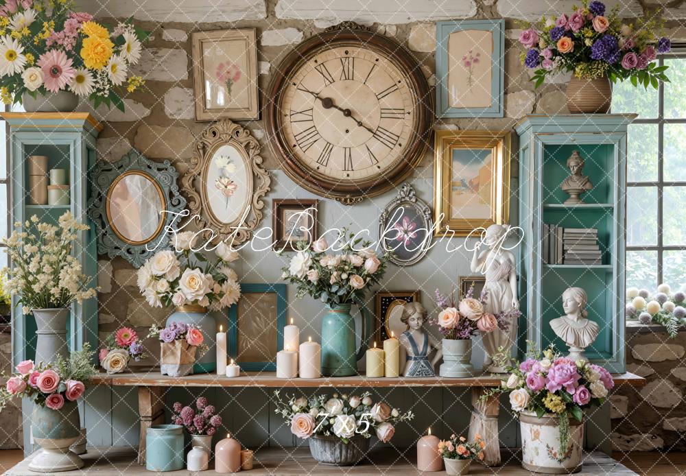 Kate Vintage Wall Flowers Candles Statues Backdrop Designed by Mini MakeBelieve -UK