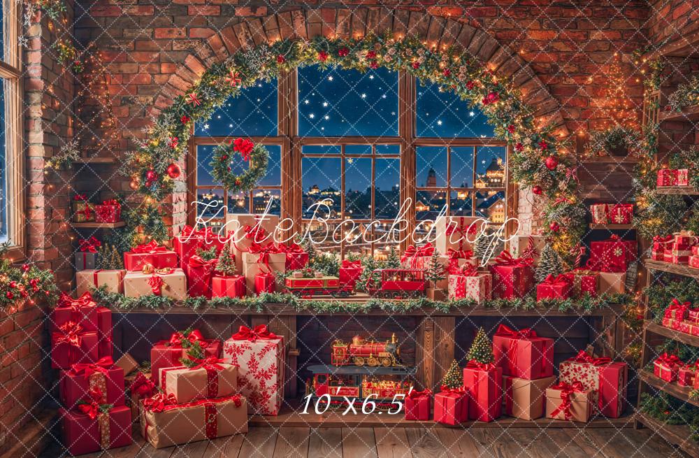 Kate Christmas Gifts Garland Brick Window Backdrop Designed by Emetselch -UK