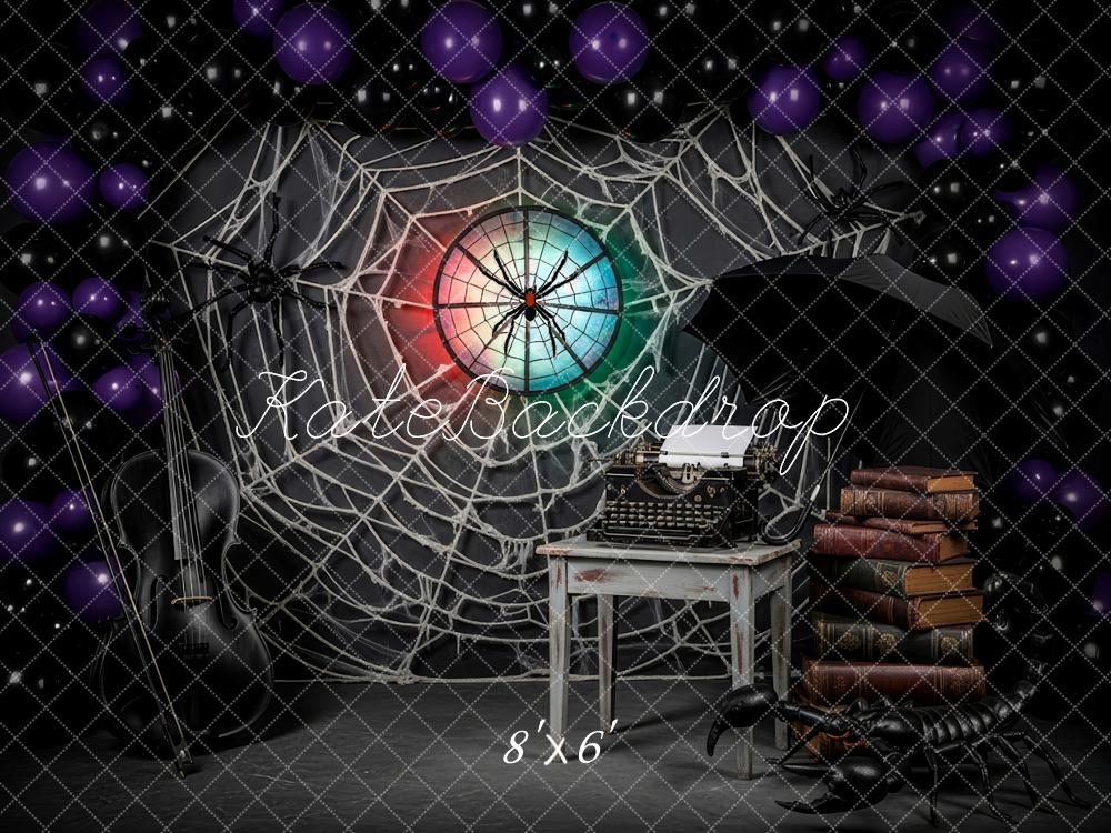 Kate Halloween Spider Web Typewriter Violin Backdrop Designed by Patty Robert
