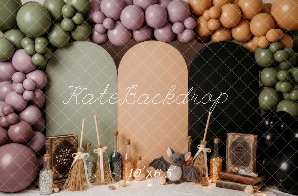 Kate Halloween Brooms Balloons Arched Panels Backdrop Designed by Patty Robert