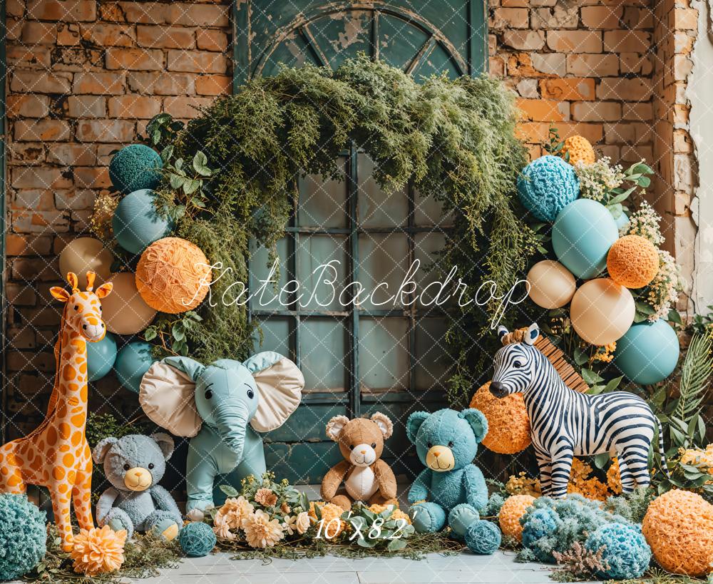 Kate Animals Balloon Arch Fleece Backdrop Designed by Emetselch -UK