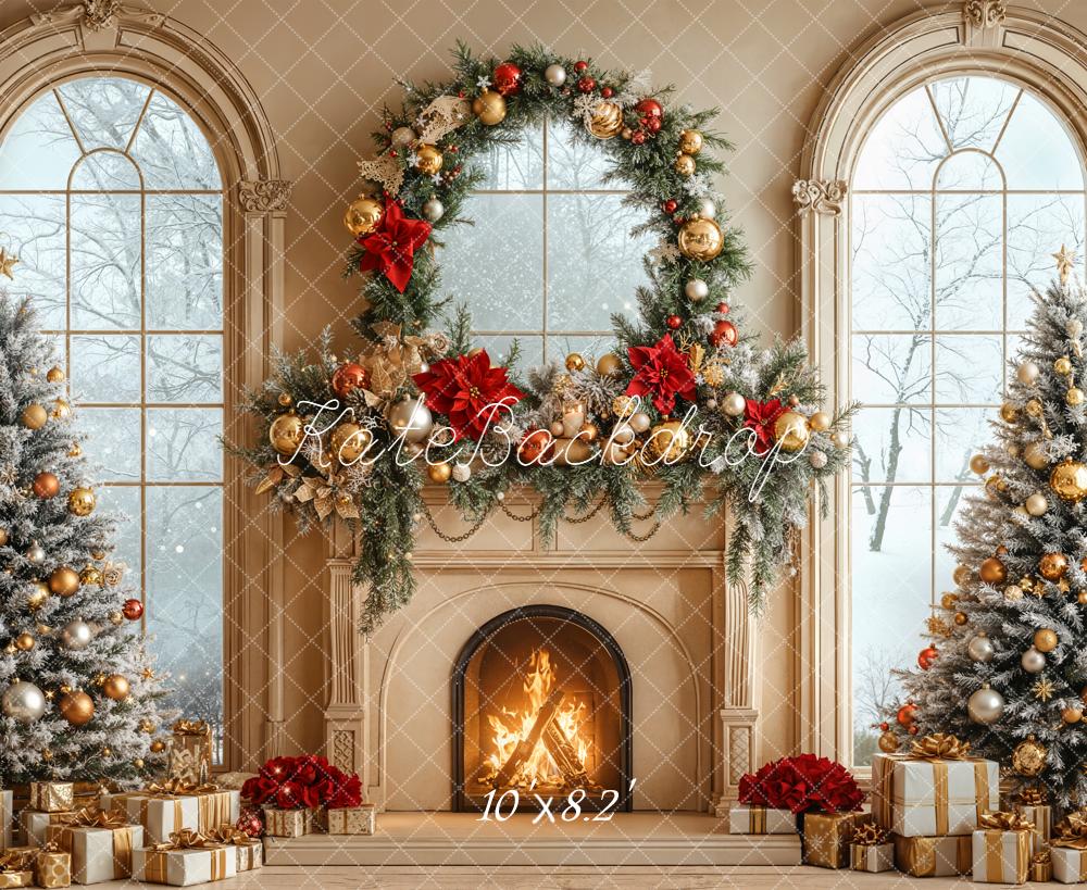 Kate Christmas Fireplace Trees Garland Backdrop Designed by Emetselch