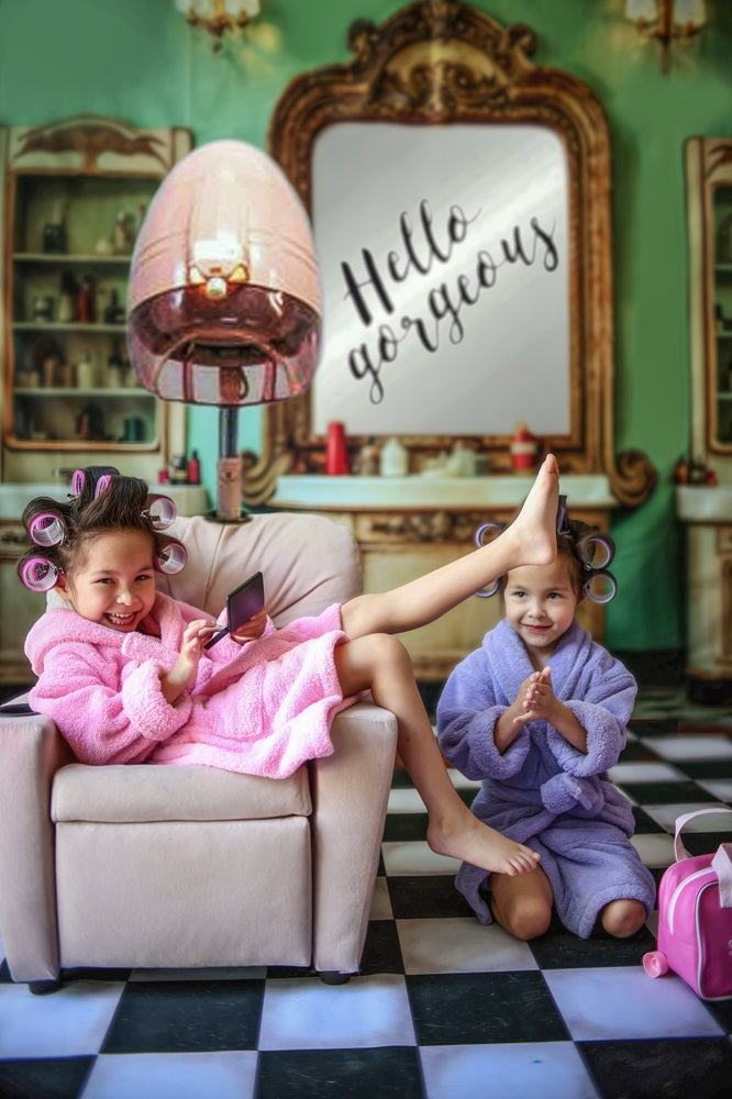 Kate Retro Washbasin Green Wall Backdrop Designed by Emetselch -UK