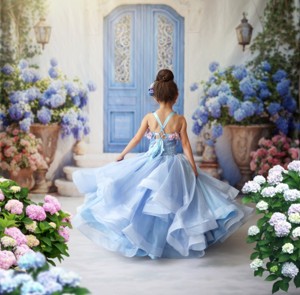 Kate Spring Flowers Blue Door Backdrop Designed by Emetselch -UK