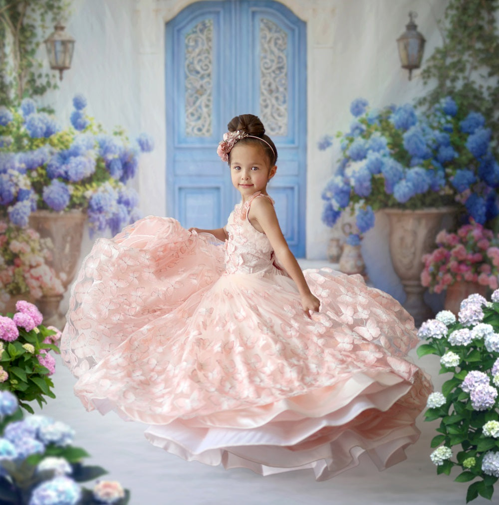 Kate Spring Flowers Blue Door Backdrop Designed by Emetselch -UK