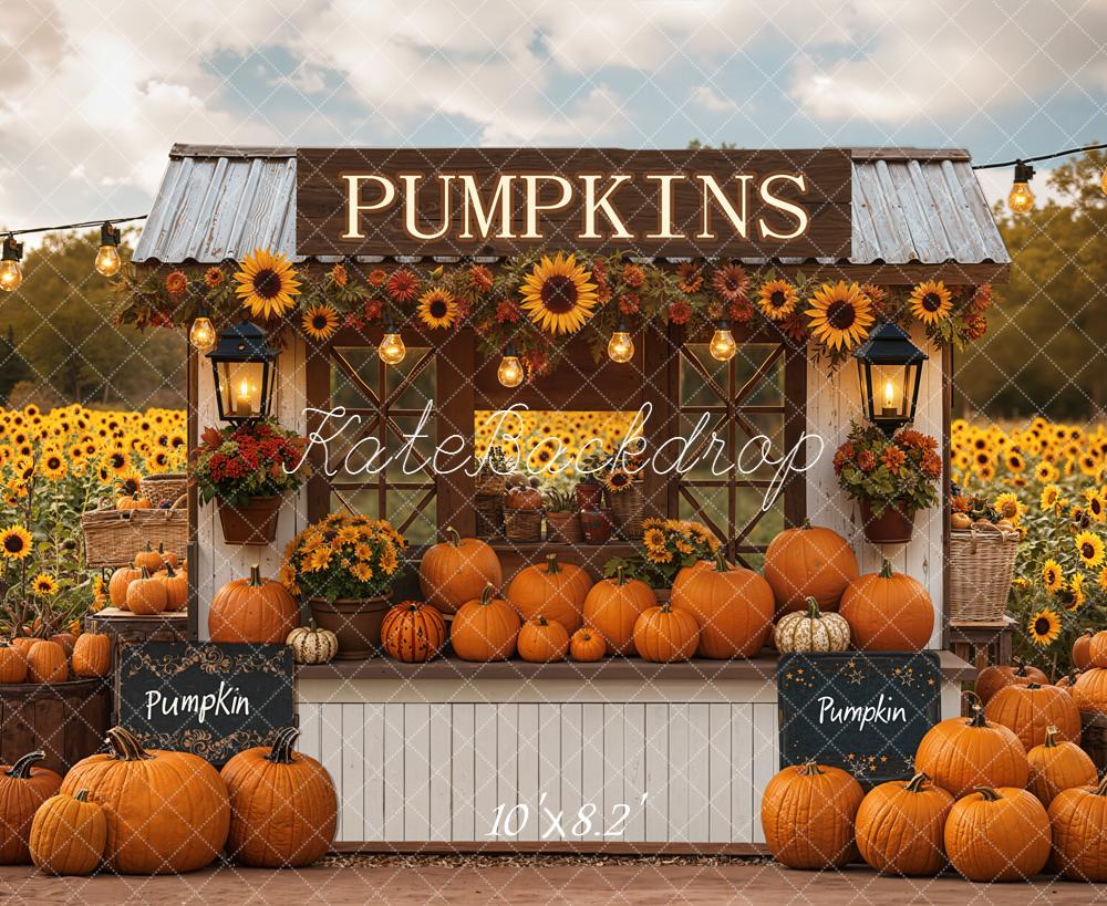 Kate Autumn Pumpkin Stand Sunflower Field Backdrop Designed by Emetselch -UK