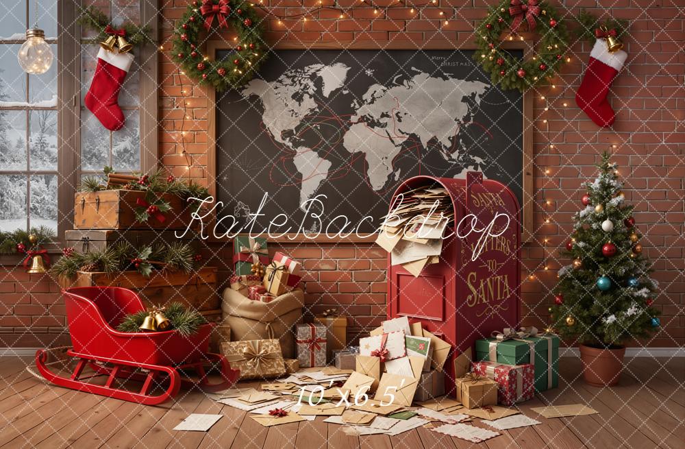 Kate Christmas Letters To Santa Sleigh Map Backdrop Designed by Emetselch