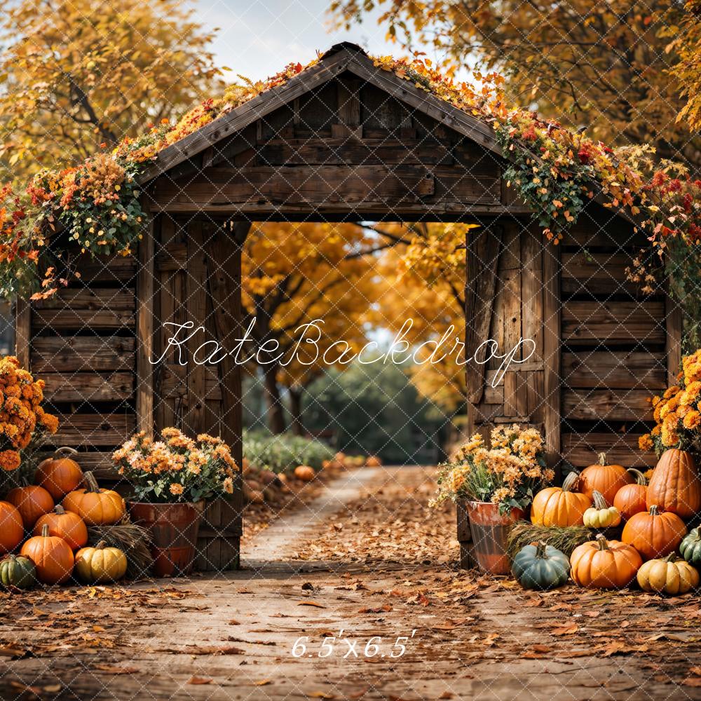 Kate Autumn Forest Pumpkin Brown Barn Door Backdrop Designed by Emetselch -UK