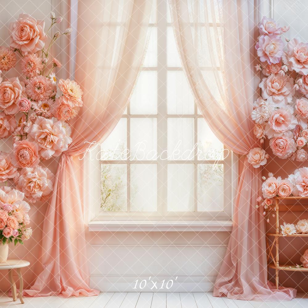 Kate Floral Pink Curtains Window Backdrop Designed by Emetselch -UK