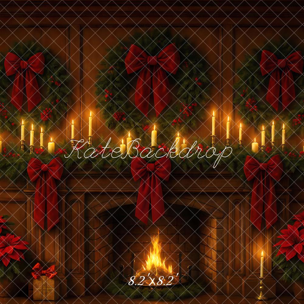 Kate Christmas Fireplace Wreaths Poinsettias Candles Backdrop Designed by Mini MakeBelieve -UK