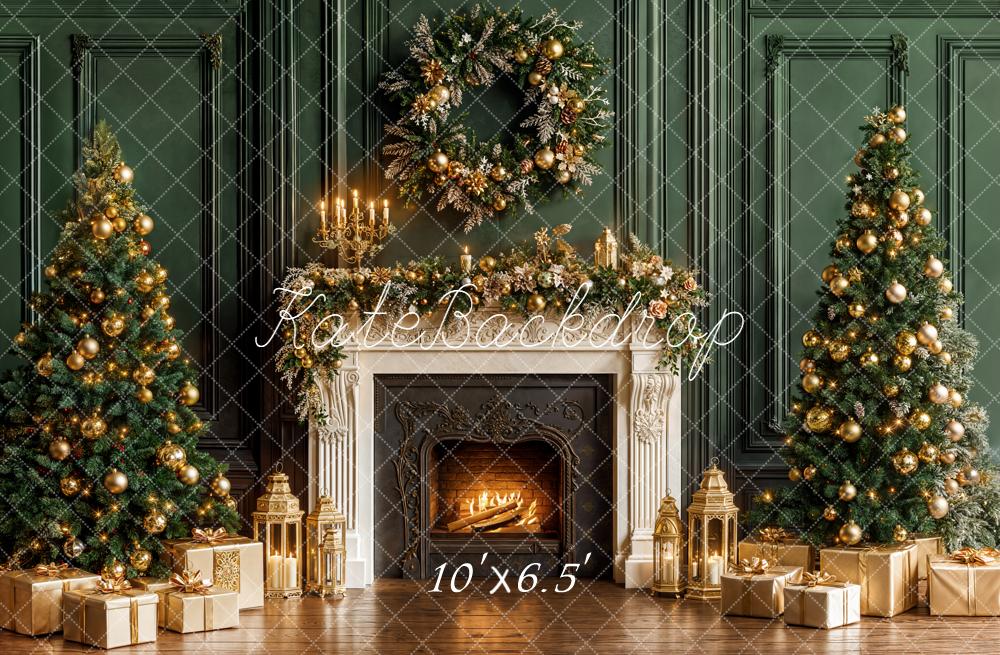 Kate Christmas Trees Fireplace Green Wall Backdrop Designed by Emetselch
