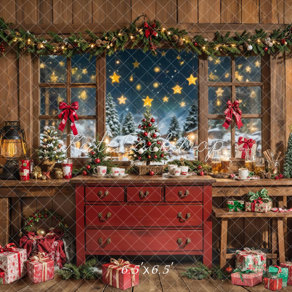 Kate Christmas Wooden Room Red Cabinet Backdrop Designed by Chain Photography -UK
